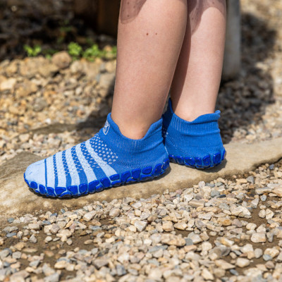 Dětské ponožkoboty modré - s pruhy